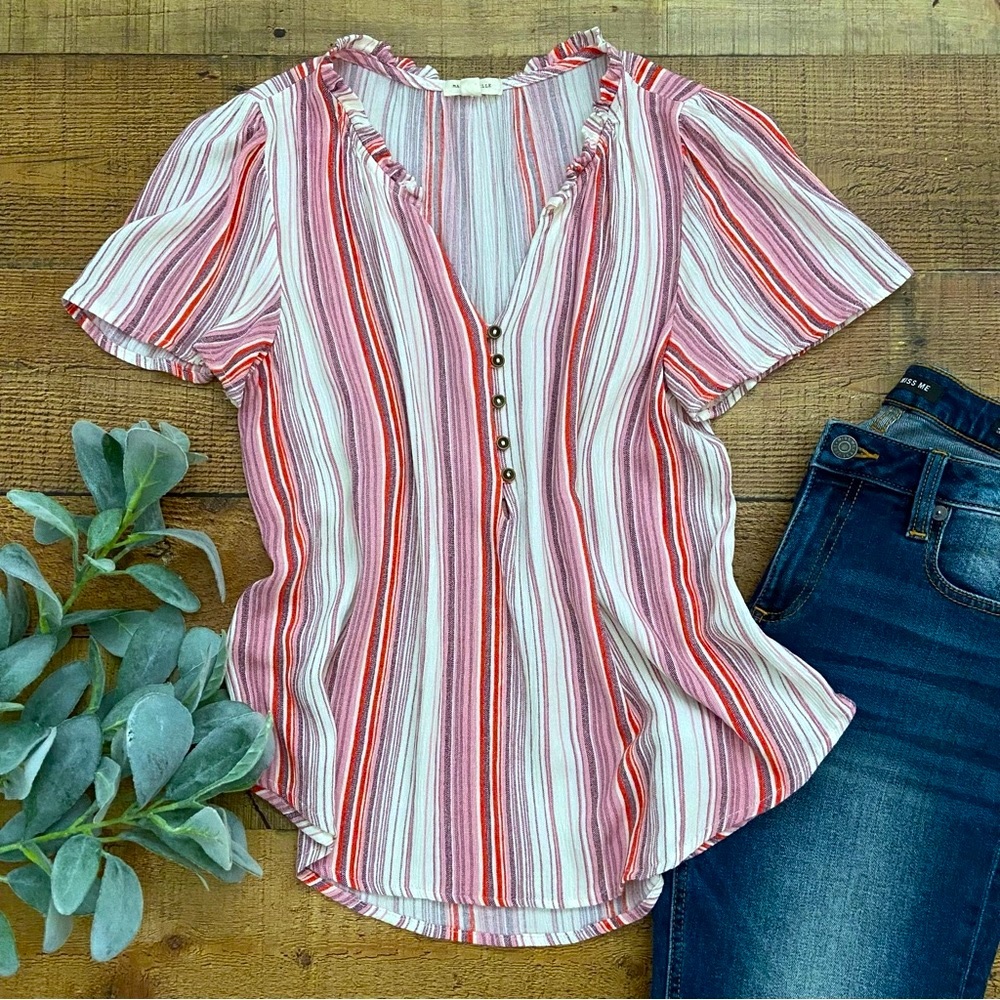 Short Sleeve Striped Blouse by Mason + Belle
